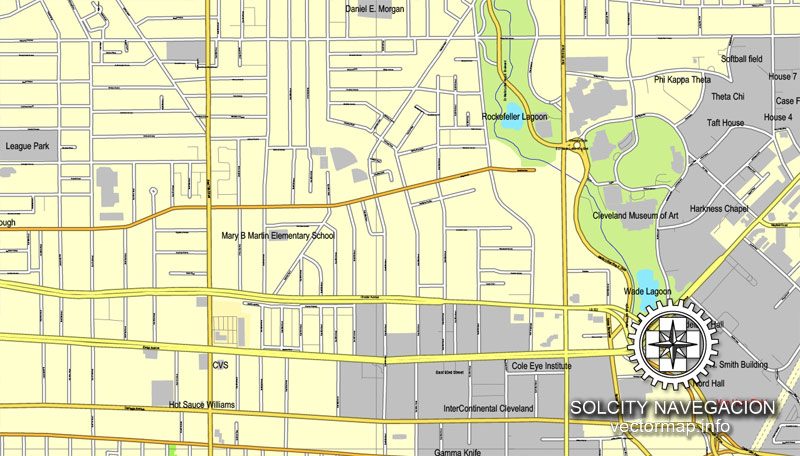 Cleveland, Ohio, US printable vector street City Plan map, full editable, Adobe Illustrator
