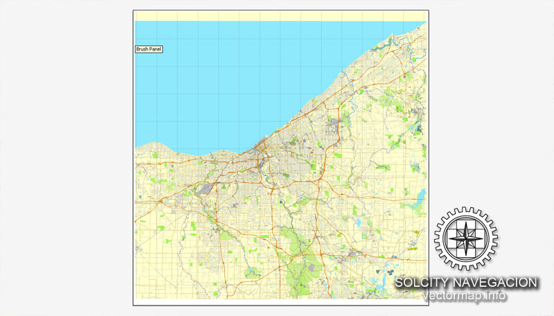 Cleveland, Ohio, US printable vector street City Plan map, full editable, Adobe Illustrator