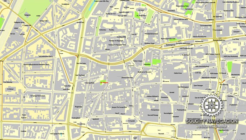 Cologne / Koln, Germany printable vector street City Plan map, full editable, Adobe Illustrator
