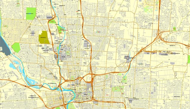 Columbus, Ohio, US, Printable City Plan Map editable Adobe PDF, full ...