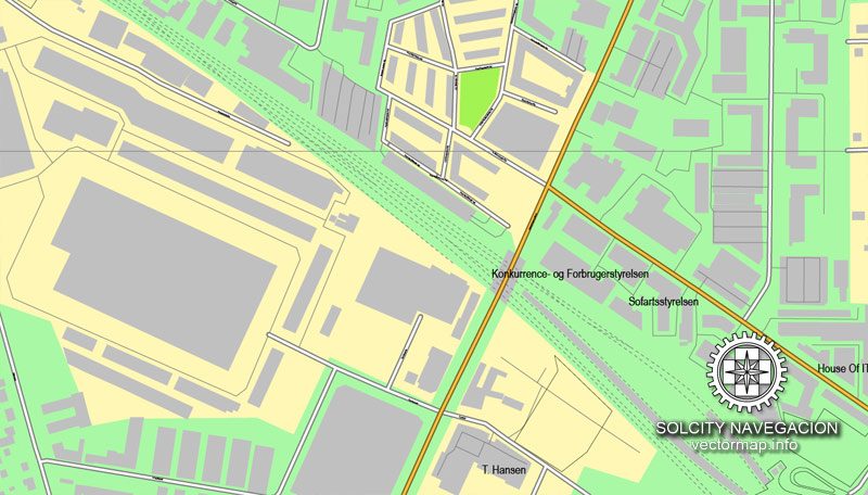 Copenhagen, Denmark printable vector street full City Plan map, full editable, Adobe Illustrator