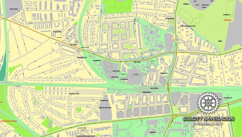 Copenhagen, Denmark printable vector street full City Plan map, full editable, Adobe Illustrator