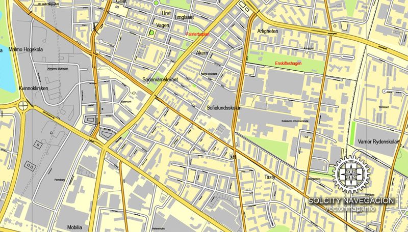 Vector map Copenhagen + Malmo / København + Malmö, Denmark printable vector street full City Plan map, full editable, Adobe Illustrator