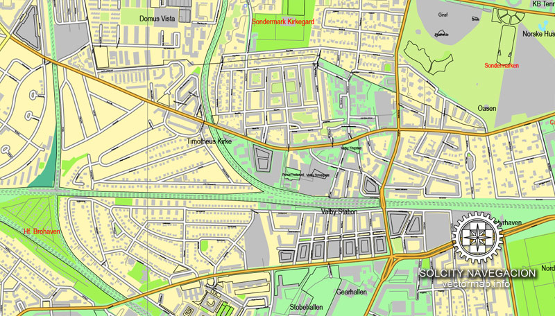 Vector map Copenhagen + Malmo / København + Malmö, Denmark printable vector street full City Plan map, full editable, Adobe Illustrator