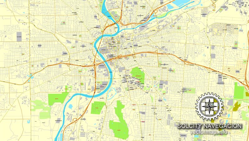 Map vector Dayton, Ohio, US printable vector street City Plan map, full editable, Adobe Illustrator
