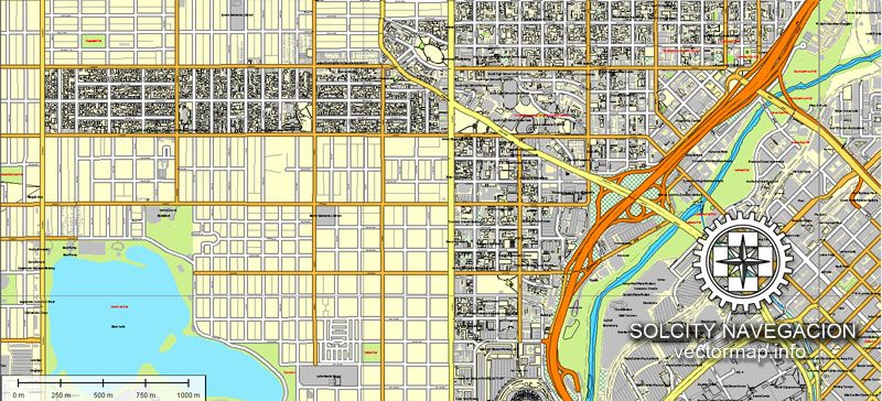 Map Denver + Boulder, Colorado, US printable vector street Atlas 25 parts map, full editable, Adobe Illustrator
