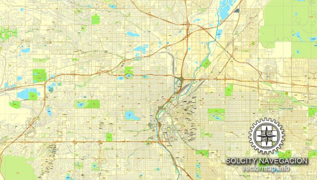 Denver Colorado US printable vector street map: City Plan full editable ...