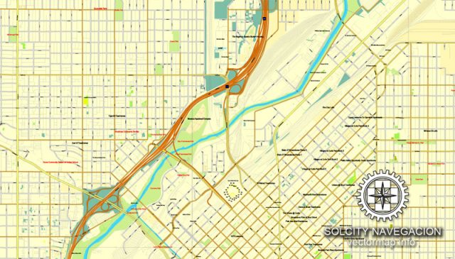 Denver, Colorado, US printable vector street City Plan map, full ...