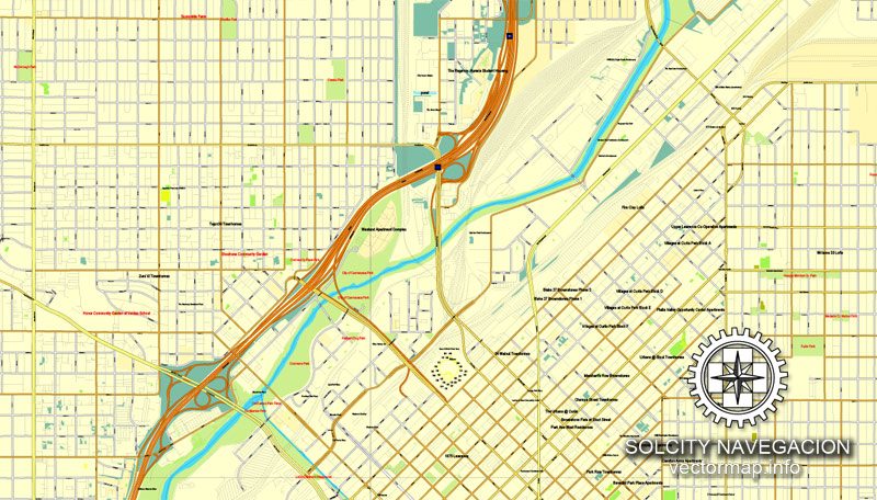 Map Vector Denver, Colorado, US printable vector street City Plan map, full editable, Adobe Illustrator