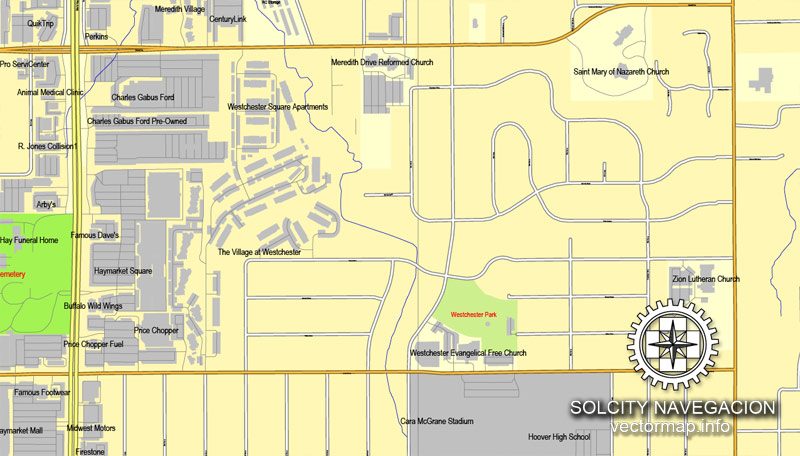 Map Des Moines, Iowa, US printable vector street City Plan map, full editable, Adobe Illustrator