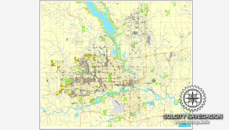 Des Moines, Iowa, US printable vector street City Plan map, full editable, Adobe Illustrator