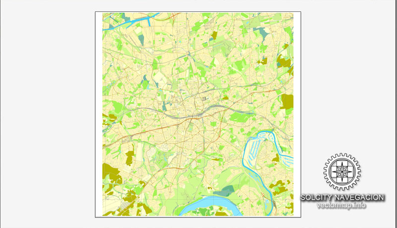 Essen, Germany printable vector map, full editable, Adobe Illustrator, Printable City Plan Map of Dortmund, Germany , Adobe Illustrator, full vector 3 x 3 m, scalable, editable, text format street names, 2,6 mb ZIP All streets, no buildings.