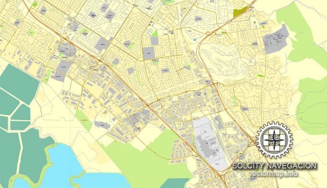 Fremont, California, US printable vector street City Plan map, full ...