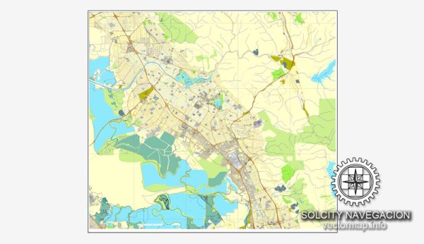 Map vector Fremont, California, US printable vector street City Plan map, full editable, Adobe Illustrator