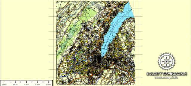 Geneva Switzerland printable vector street full Atlas 15 parts map ...