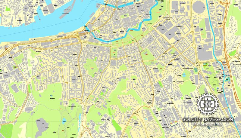 Gothenburg, Sweden / Göteborg, Sverige, printable vector street City Plan map, full editable, Adobe Illustrator
