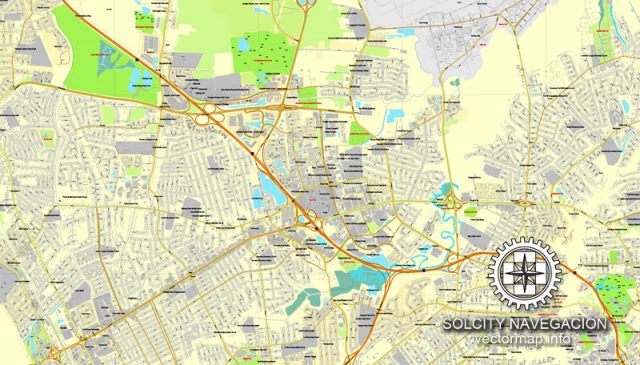 Hampton Roads, Virginia, US printable vector street City Plan map, full ...