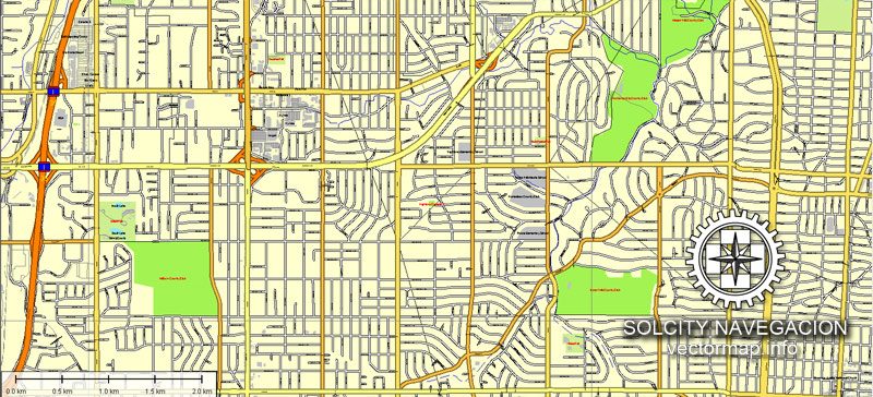 Kansas City + Lawrence + Topeka US printable vector street Atlas 25 parts map, full editable, Adobe Illustrator