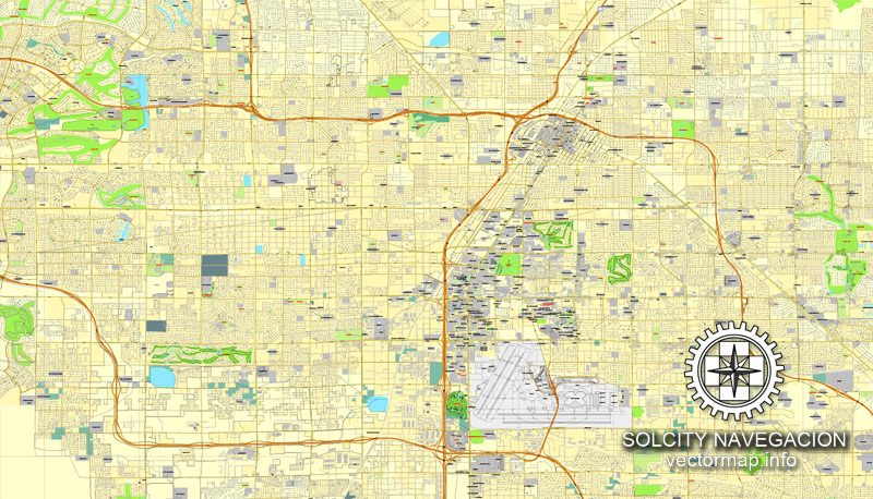 Las Vegas Nevada US printable vector street map: City Plan full editable, Adobe Illustrator