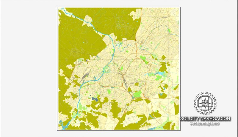 Lille, France printable vector street Simple City Plan map, full editable, Adobe Illustrator