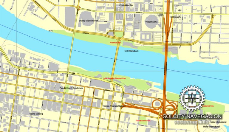 Little Rock, Arkansas, US printable vector street City Plan map, full