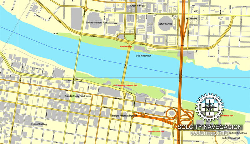 Map vector Little-Rock, Arkansas, US printable vector street City Plan map, full editable, Adobe Illustrator