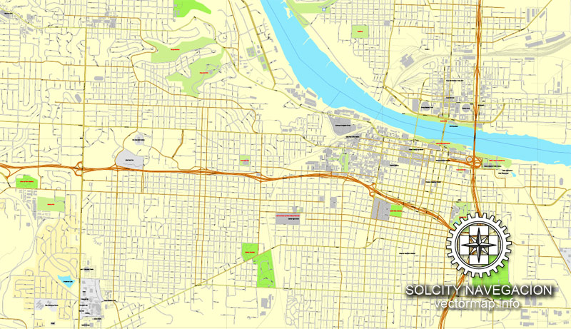 Map vector Little-Rock, Arkansas, US printable vector street City Plan map, full editable, Adobe Illustrator