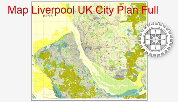 Liverpool UK Vector Map Printable City Plan Adobe Illustrator, full vector