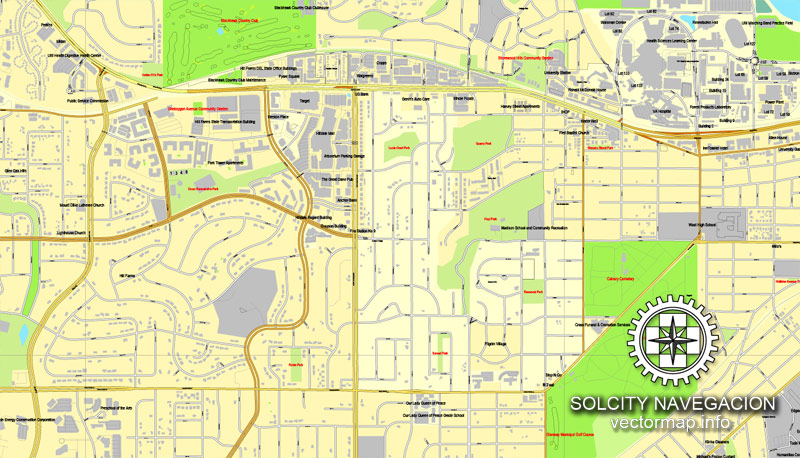 Map Madison, Wisconsin, US printable vector street City Plan map, full editable, Adobe Illustrator
