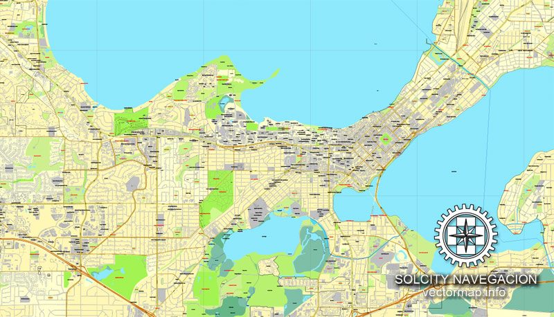 Madison Wisconsin US printable vector street map: City Plan full editable, Adobe Illustrator