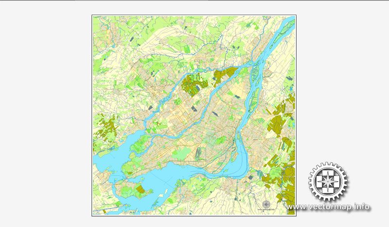 Printable City Plan Map of Montreal, Canada, Adobe Illustrator, full vector, scalable, editable, NO street names