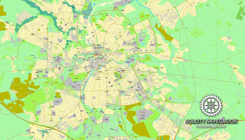 Odense, Denmark, printable vector street full City Plan map, full editable, Adobe PDF