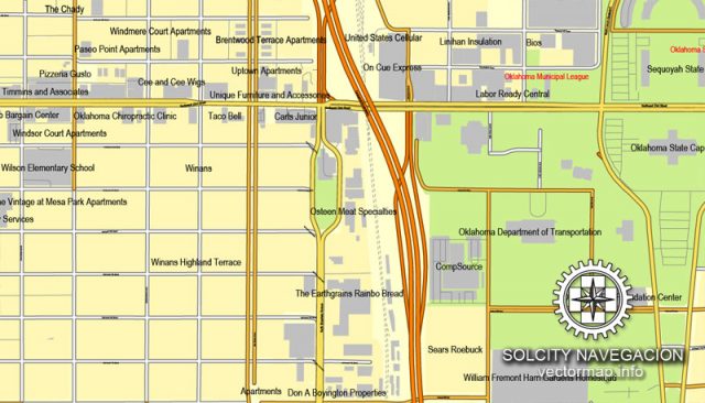 Oklahoma City, Oklahoma, US printable vector street City Plan map, full ...