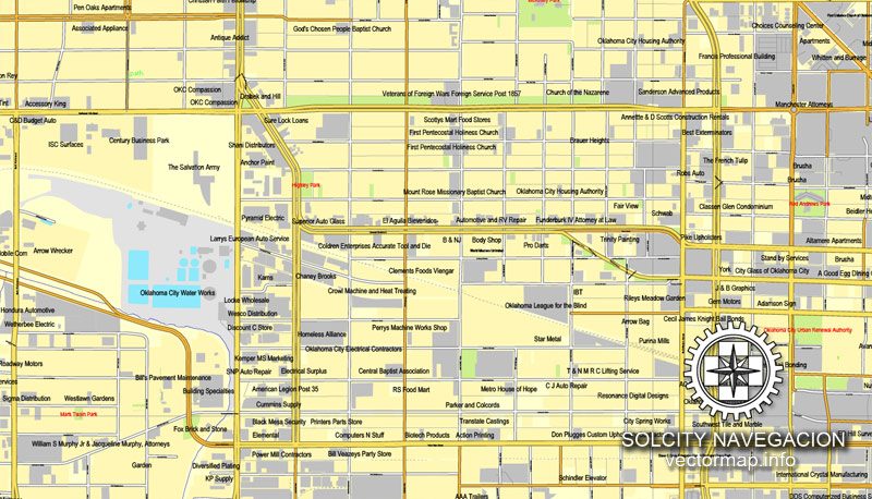 Map vector Oklahoma City, Oklahoma, US printable vector street City Plan map, full editable, Adobe Illustrator