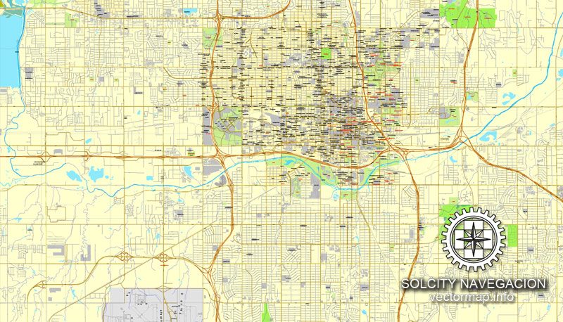 Map vector Oklahoma City, Oklahoma, US printable vector street City Plan map, full editable, Adobe Illustrator
