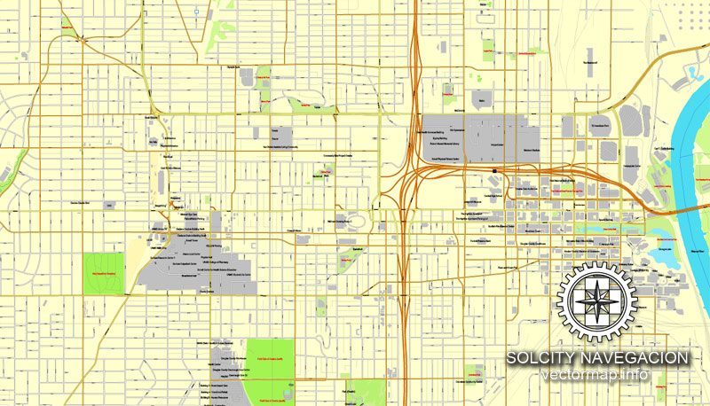 Map vector Omaha, Nebraska, US printable vector street City Plan map, full editable, Adobe Illustrator