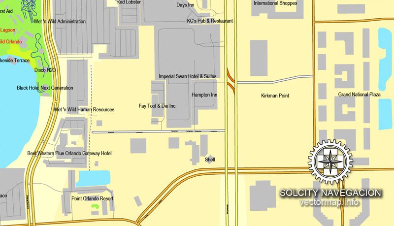 Vector map: Orlando, Florida, US printable vector street City Plan map, full editable, Adobe Illustrator