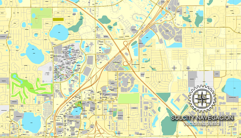 Vector map: Orlando, Florida, US printable vector street City Plan map, full editable, Adobe Illustrator