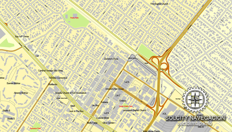 Editable map Palo Alto Mountain View California