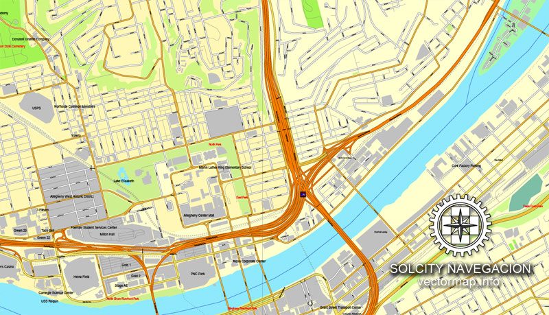 Vector map Pittsburgh, Pennsylvania, US printable vector street City Plan map, full editable, Adobe Illustrator