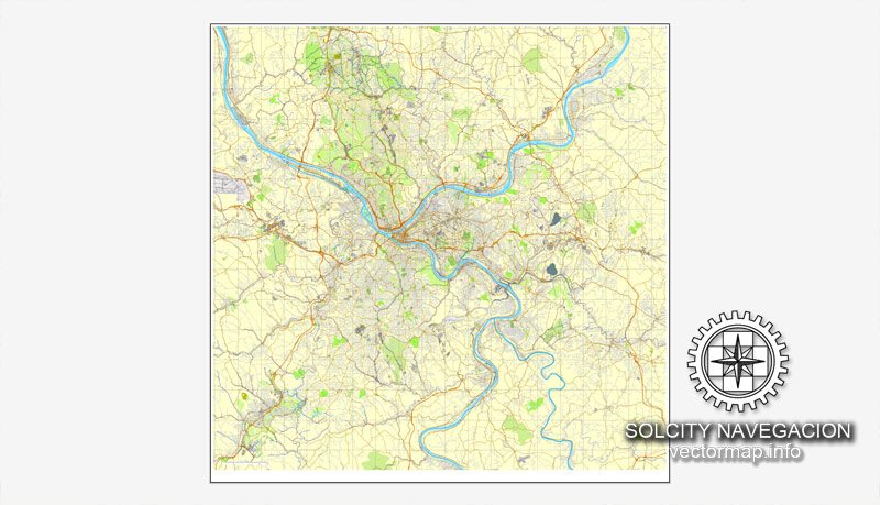 Vector map Pittsburgh, Pennsylvania, US printable vector street City Plan map, full editable, Adobe Illustrator