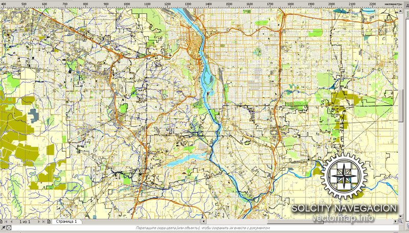 Portland, Oregon, US printable vector street City Plan map, full editable, CorelDraw