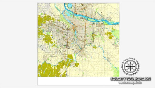 Portland, Oregon, US printable vector street City Plan map, full editable, Adobe Illustrator, Royalty free