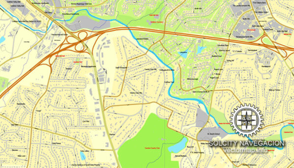 Raleigh Chapel Hill Durham North Carolina Printable Map US Editable ...
