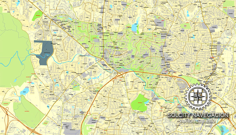 Vector map Raleigh, Chapel Hill, Durham, North Carolina, US printable vector street City Plan map, full editable, Adobe Illustrator