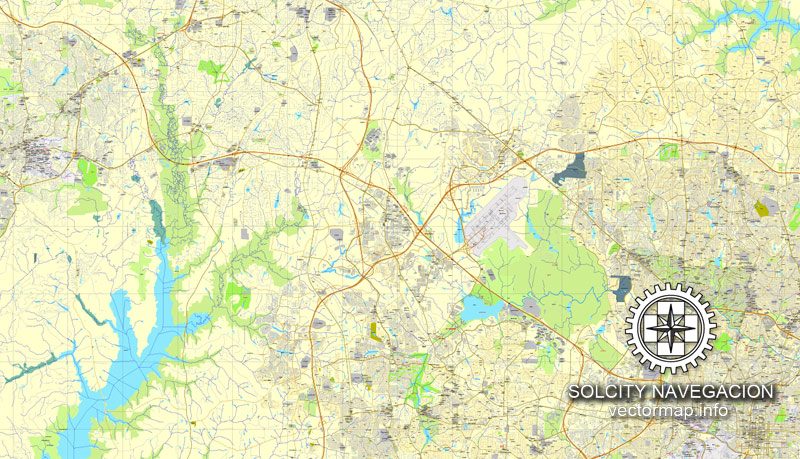 Raleigh Chapel Hill Durham North Carolina Printable Map US Editable Vector City Plan Adobe Illustrator Street Map