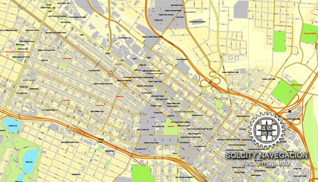 Richmond Virginia US printable vector street map: City Plan full editable, Adobe Illustrator