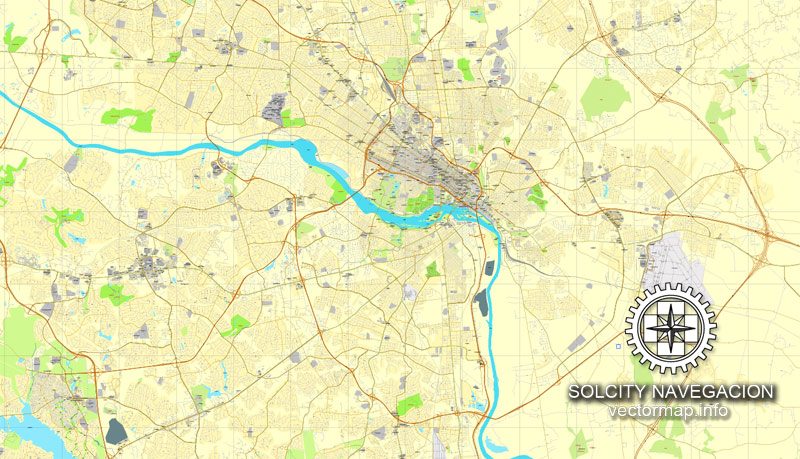 Richmond Virginia US printable vector street map: City Plan full editable, Adobe Illustrator