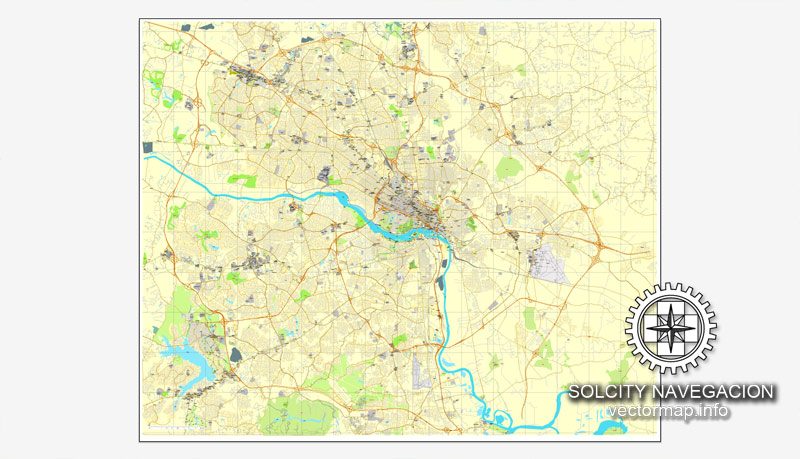 Vector map Richmond, Virginia, US printable vector street City Plan map, full editable, Adobe Illustrator