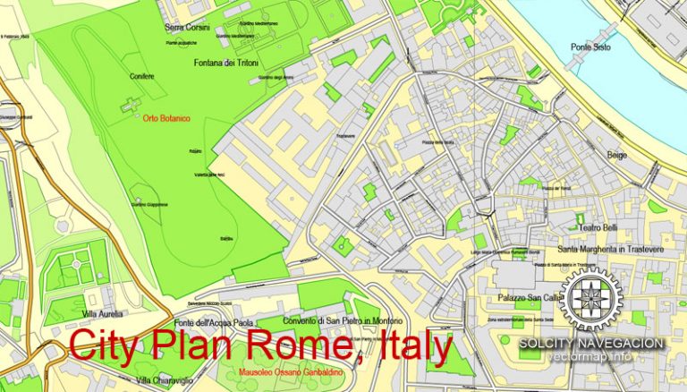 Map Project Rome Rome, Italy, Printable City Plan vector Map / mappa Roma vettoriale ...